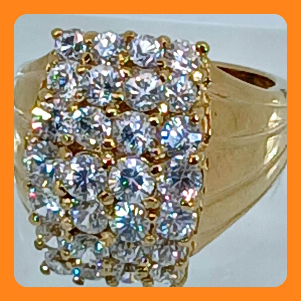 Vintage 1990s Gold Vermeil 925 Sterling Silver‎ CZ Cluster Cocktail Ring Size 7